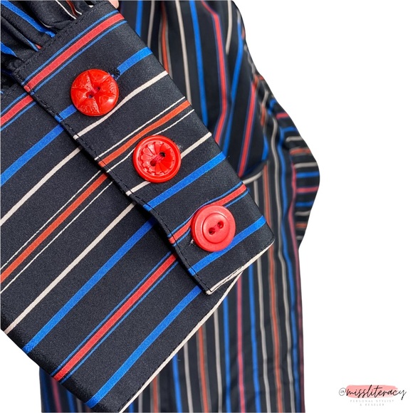 ❤️ Vintage le STJ Oriental Mockneck Puff Shoulder Longsleeve Blouse [Size M] - Picture 11 of 15